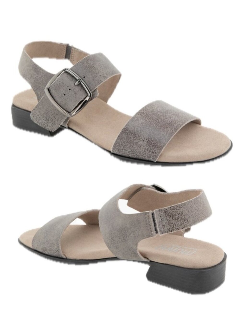 Munro Cleo Sandals Titanium Tan Metallic Leather Low Block Heel Women Size 7.5 M